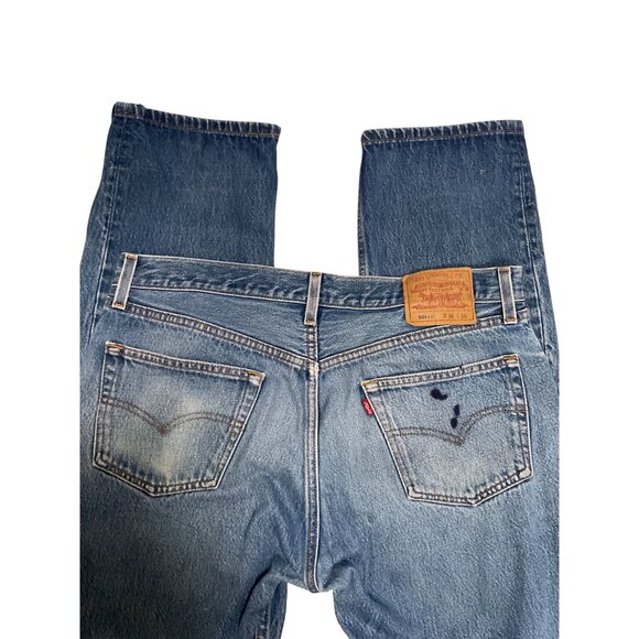 Vintage Levis 501 Mens Jeans 36x36 Button Fly Classic Blue Distressed Denim - Picture 2 of 5